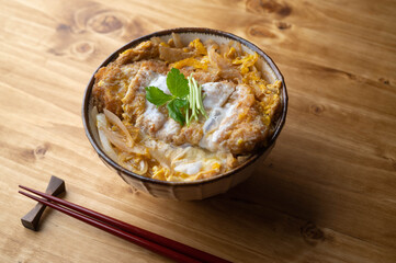 Katsudon, japanse fried pork katsu with egg on rice
