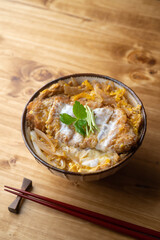 Katsudon, japanse fried pork katsu with egg on rice