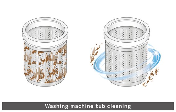洗濯機 洗濯槽 裏側 イラスト 掃除 きれい 汚れ カビ 除菌 洗浄  クリーニング ベクター
