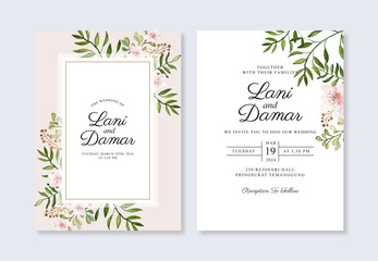 wedding invitation template with watercolor floral