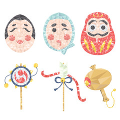 ポリゴン風お正月縁起物イラストセット