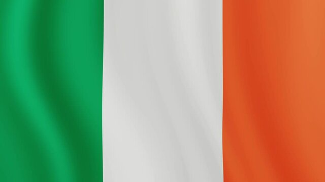 Ireland flag closeup. The Ireland  flag  waving in the wind realistic. 4k resolution