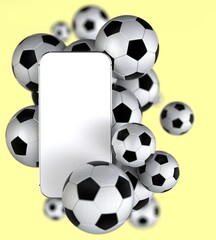 Football sales frome shopping online and e-commerce concept. Online ticket sales concept. Smartphone with white blank screen. 3d rendering.