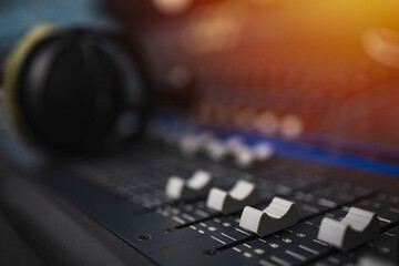 Fototapeta na wymiar Music on sound mixer in recording studio.