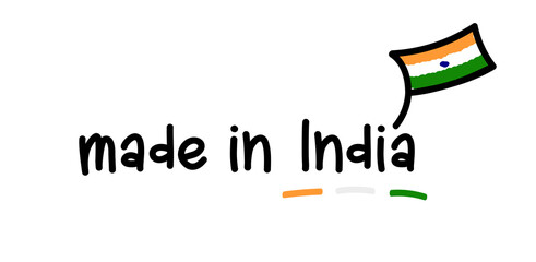 Made in India vector. Handwritten style, with scribbled cartoon flag.