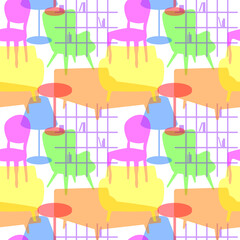 Furniture interior seamless pattern. Vector illustration.
