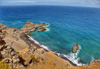 Fototapeta na wymiar Pointy rugged peninsula in Fogo, Cabo Verde