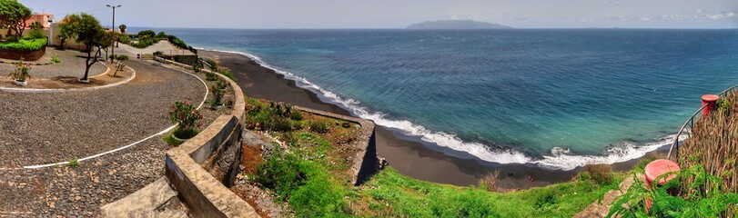 Plaza of Presidio, overlooking beach Fonti di Billa on the capital city of Sao Filipe, on the island of Fogo, Cabo Verde