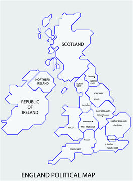 England political map divide by state colorful outline simplicity style. Vector illustration.	
