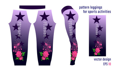 flower composition pattern and pointed stars leggings for sports activities