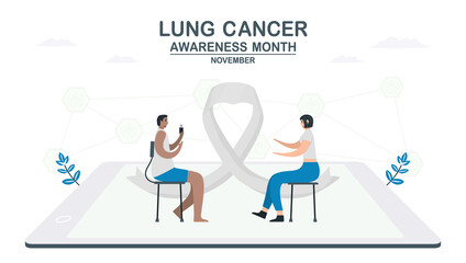 Lung cancer awareness month, November. Community about lung cancer. This graphic for banner, poster, background and advertisments. Flat vector illustration isolated on white background.