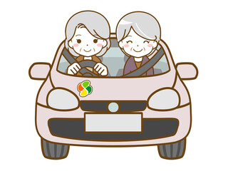 同年代女性とドライブする老年女性