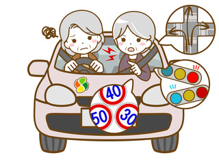 同乗する同年代女性の指図に困る老年女性