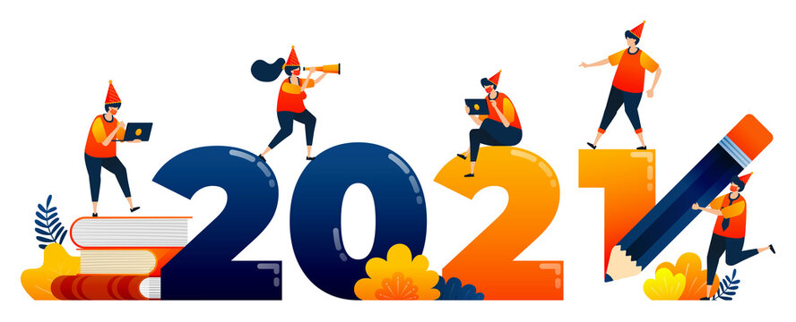 Countdown of 2020 to 2021 with theme of education, education, learning. Vector illustration concept can be use for landing page, template, ui ux, web, mobile app, poster, banner, website, flyer