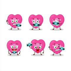 Photographer profession emoticon with love pink christmas cartoon character