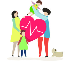 Illustration happy healthy family. family with heart