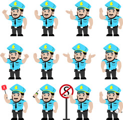 set of cartoon character policeman 