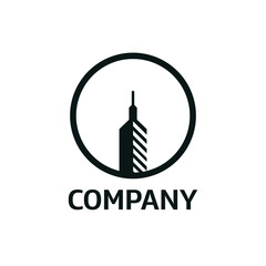 This is a monogram logo design of Pen Building Builder, the logo with simple and modern style, a building combined with a pen, as the symbol of the building architecture.