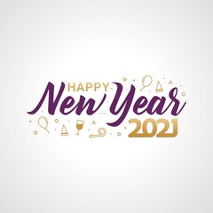 Happy New Year 2021 typography style vector illustration for banner, flyer and greeting card