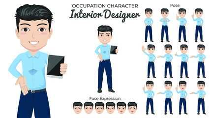 Male Interior Designer Character Set with Variety of Pose and Face Expression