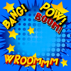 Comic book background with word sound effects. Vector illustrated cartoon, comic book style background.
