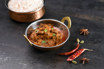 Kerala beef curry , Goan style beef vindaloo , Indian food Lamb or beef curry . spicy Beef curry gravy popular in Kerala Sri Lankan Goa side dish for Appam, Parotta porotta roti bread in India.