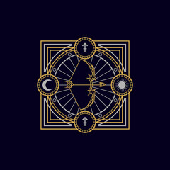 vintage thin line Sagittarius geometric astrology zodiac sign vector icon