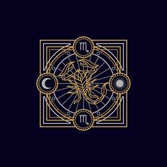 vintage thin line scorpion geometric astrology zodiac sign vector icon