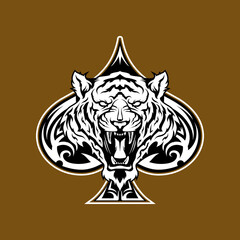 vintage retro badass angry tiger ace of spades vector illustration