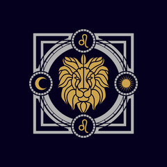 vintage luxury astrology leo zodiac vector illustration