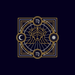 vintage thin line virgo geometric astrology zodiac sign vector icon