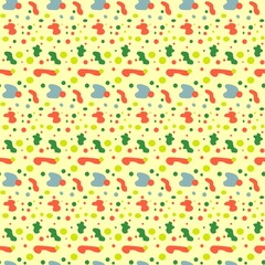 Color geometric ornament with red, blue, yellow, green abstract elements on yellow background. Abstract mosaic pattern.