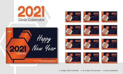 Modern 2021 Desk calendar template design, with Set of 12 Months