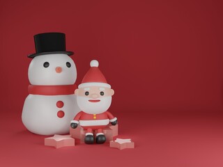 Christmas invitation card with Santa claus and christmas ornaments. 3D rendering