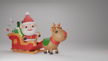 Christmas invitation card with Santa claus and christmas ornaments. 3D rendering