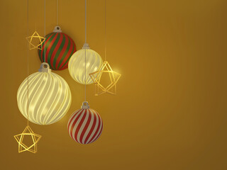 Christmas invitation card with Santa claus and christmas ornaments. 3D rendering