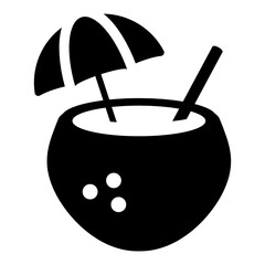 
Tropical beach side refreshing drink, flat style icon of coconut juice 
