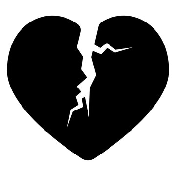 
Shattered love, broken heart icon in flat style 
