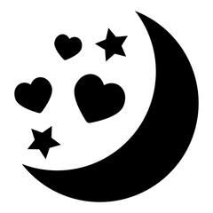 Half moon with stars, romantic night icon in flat design 