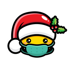 design vector emoticon wearing a santa costume using a mask