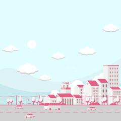 Obraz na płótnie Canvas Illustration of city on cloud and blue sky, Isometric building view. Vector.