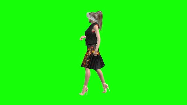 animated 3d footages two scenes, a avatar girl walks around on a green screen background and then with a Christmas tree  and falling snow  in the background.