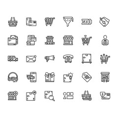 Online Shopping, commerce and black friday icon. perfect use for presentation, poster, mobile application, website, logo and more product. icon set design line style