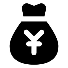 
International currency bag, yen over sack in solid icon
