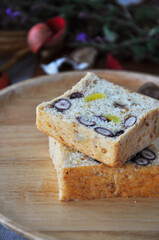 Stack of Two Sliced of Whole Wheat Bread Filling with Red Bean and Ginkgo