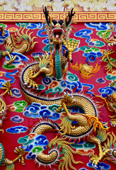 Colorful Dragon Decoration on festive background at Chinese Temple, Bangkok, Thailand.
