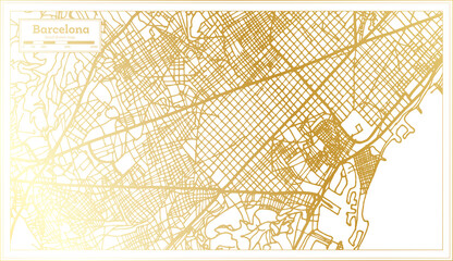 Barcelona Spain City Map in Retro Style in Golden Color. Outline Map.