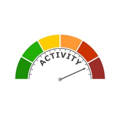 Gradient scale. Activity level measuring device icon. Sign tachometer, speedometer, indicators. Infographic gauge element.