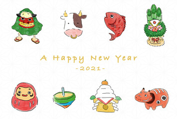 そのまま印刷OK！最新の可愛い年賀状テンプレートイラスト