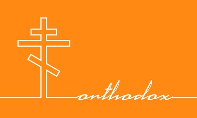 Christianity concept illustration. Orthodox cross and word. Thin line style